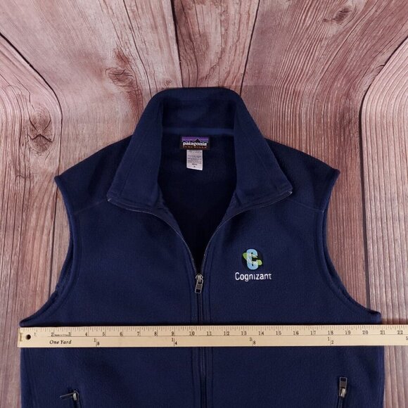 Patagonia Synchilla Mens Size Medium Navy Blue Fleece Vest Cognizant Embroidered - Picture 10 of 11